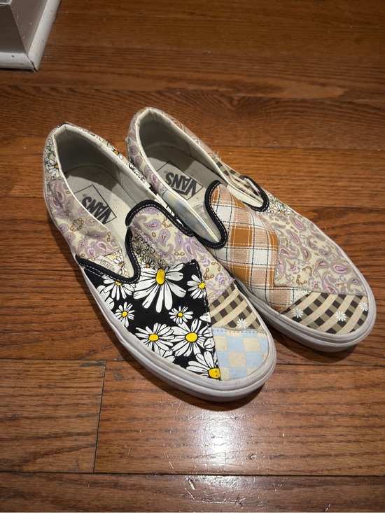 Vans Shoes - Vans Multi-Pattern Slip-On Sneakers in Black, White, Yellow, Tan, Blue